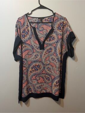 J. Crew Pink Paisley Tunic with Navy Trim